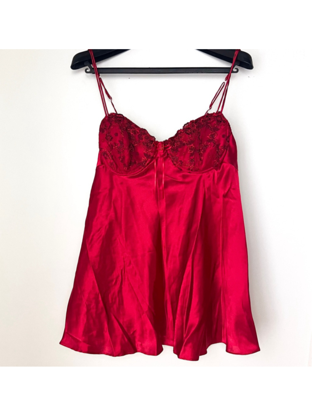 Gilligan & O’Malley Womens XL Red Satin Lace Babydoll Lingerie Chemise Coquette
